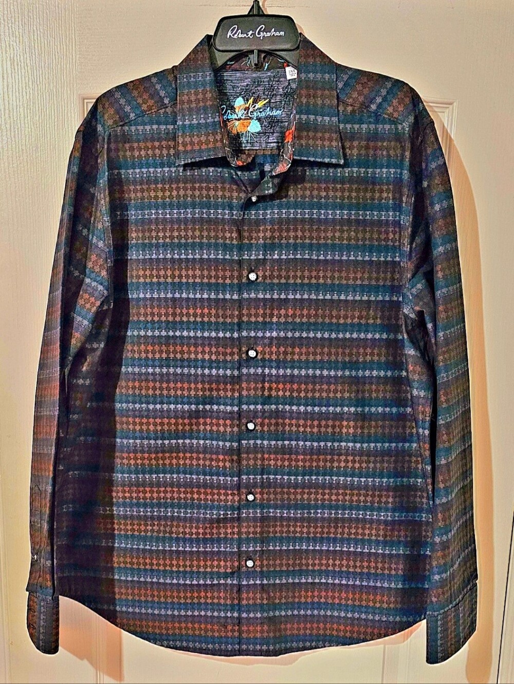 Robert Graham Teal, Navy & Brown Geometric Button-Up Shirt